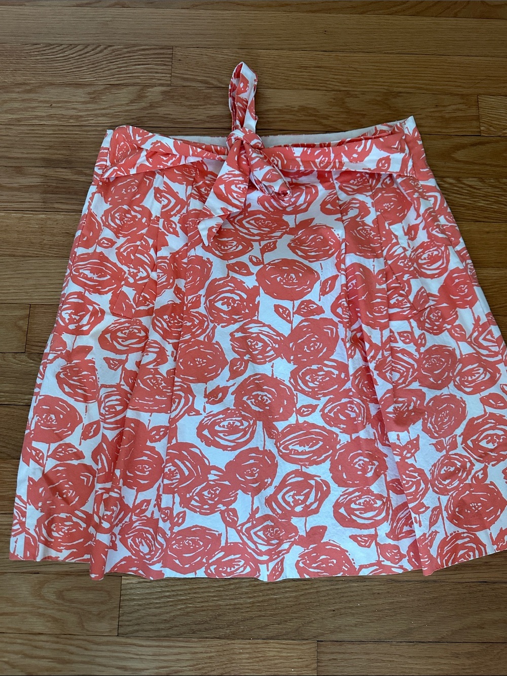 J. Crew Coral and White Floral Circle Skirt with Tie